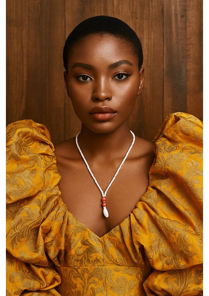 Inci Uçlu Turuncu Detaylı Beyaz Kum Boncuk Kolye - El Yapımı Ayarlanabilir modelleri