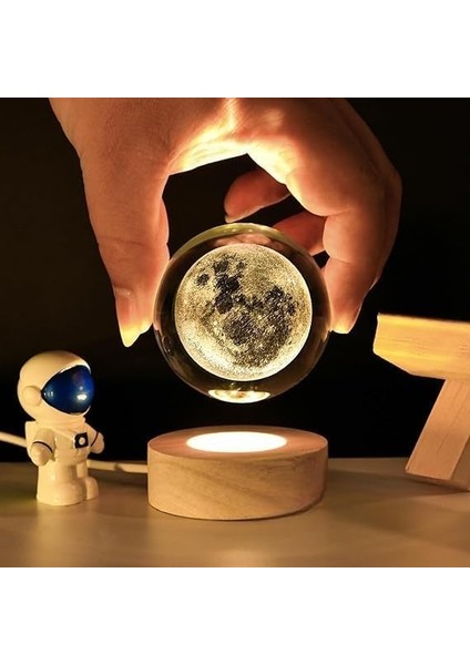 Kişiye Özel Büyük Boy 3D Ay Tasarımlı LED Işıklı Kristal Küre Gece Lambası fiyatları