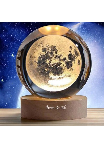 Kişiye Özel Büyük Boy 3D Ay Tasarımlı LED Işıklı Kristal Küre Gece Lambası modelleri