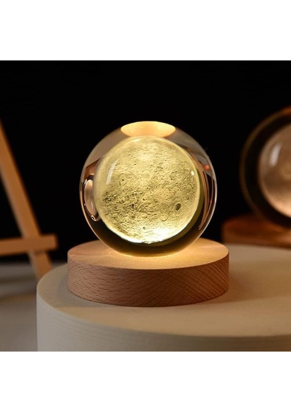 Kişiye Özel Büyük Boy 3D Ay Tasarımlı LED Işıklı Kristal Küre Gece Lambası