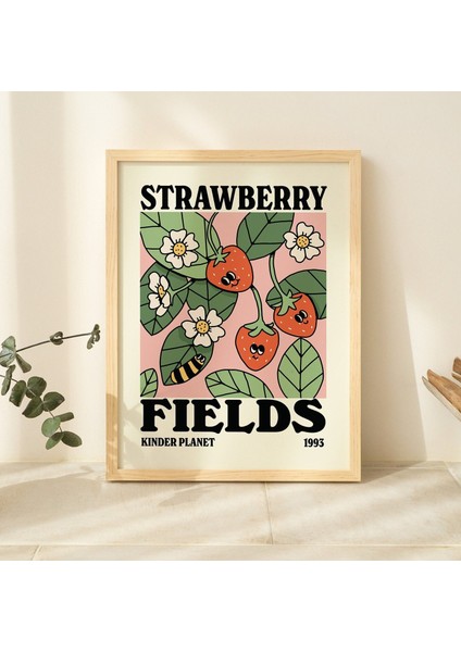 Retro Çilek Posteri, Botanik Baskı, Çiçek Pazarı Posteri, Çiçek Baskısı