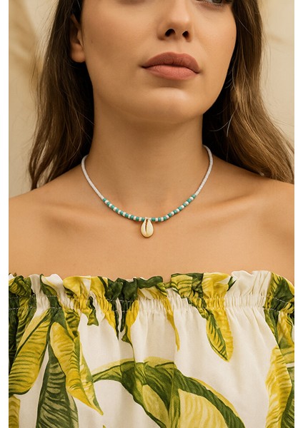 Doğal Deniz Kabuğu Detaylı El Yapımı Boncuklu Choker Kolye – Turkuaz & Beyaz fırsatları