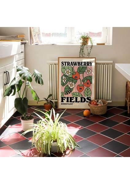 Retro Çilek Posteri, Botanik Baskı, Çiçek Pazarı Posteri, Çiçek Baskısı fırsatları