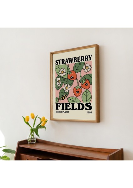 Retro Çilek Posteri, Botanik Baskı, Çiçek Pazarı Posteri, Çiçek Baskısı
