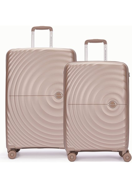 Benetton 2'li Set Büyük ve Orta Boy %100 Polipropilen Valiz Şampanya 14BNT8002