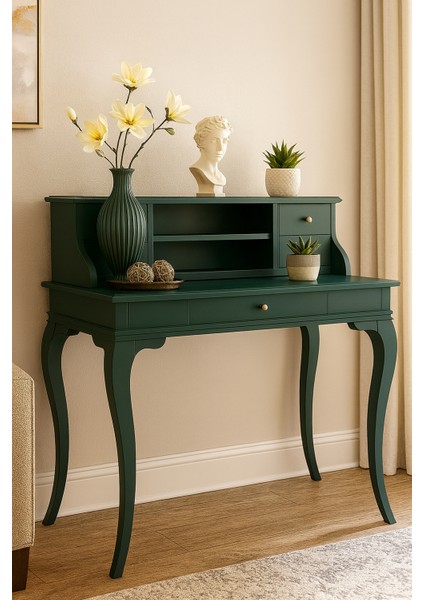 110 cm 5 Çekmeceli Masif Yeşil Raflı Çalışma Masası fiyatları