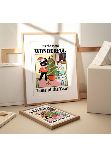 Harika Zaman Noel Kedi Baskısı, Noel Ağacı Baskıları, Şenlikli Süslemeler, Renkli Noel Dekoru modelleri