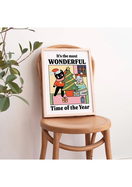 Harika Zaman Noel Kedi Baskısı, Noel Ağacı Baskıları, Şenlikli Süslemeler, Renkli Noel Dekoru fırsatları