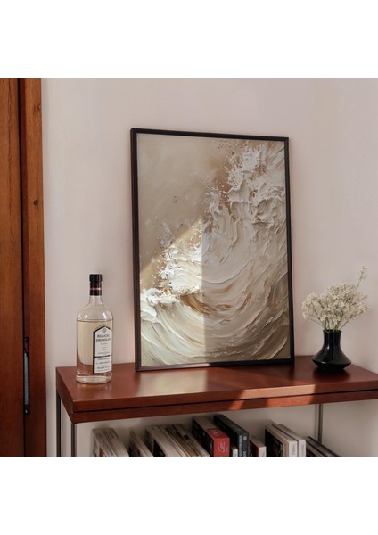 Bej Dokulu Resim Japandi Duvar Sanatı, Wabi Sabi Duvar Sanatı, Orta Yüzyıl Modern Dekoru