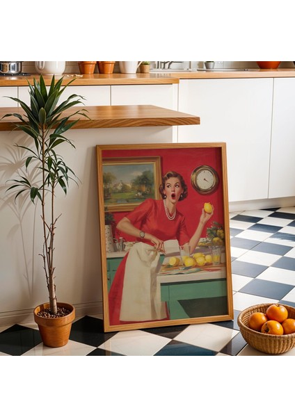 Retro Ev Hanımı Limonata Sanatı: 1950'LER Mutfak Kokteyl Posteri ( & )