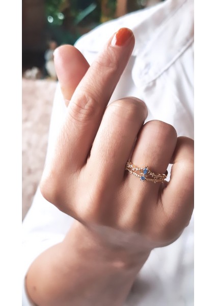 Mavi Zirkon Taşlı Küçük Taç Figürlü Çelik Kaplama Yüzük fiyatları