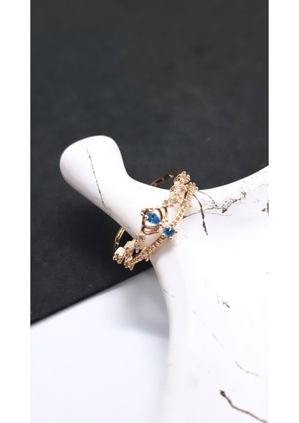 Mavi Zirkon Taşlı Küçük Taç Figürlü Çelik Kaplama Yüzük fırsatları