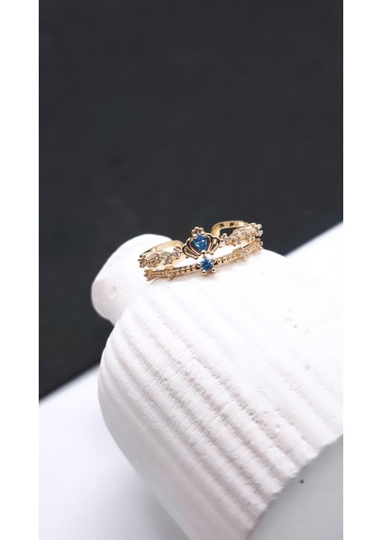 Mavi Zirkon Taşlı Küçük Taç Figürlü Çelik Kaplama Yüzük indirimleri