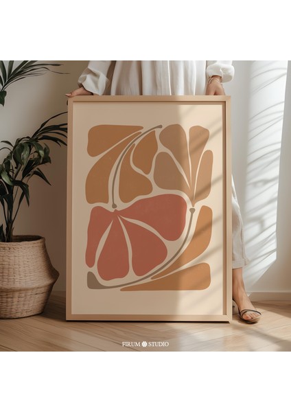 Soyut Botanik Sıcak Ton, Yanık Turuncu Sanat, Boho, Organik Şekiller