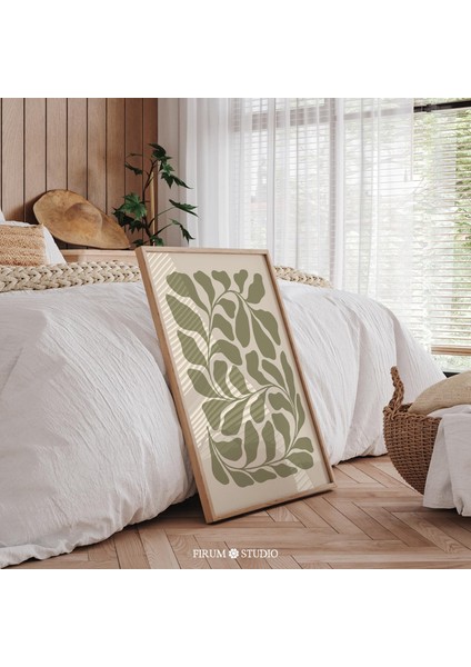 Soyut Botanik Yaprak Sanatı, Adaçayı Yeşili ve Bej Akdeniz Sanatı fiyatları