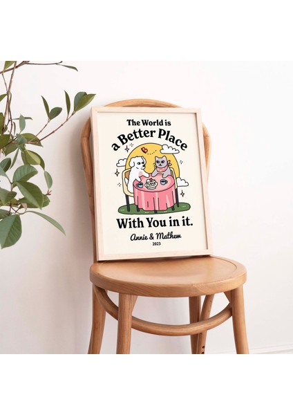 Kişiselleştirilmiş Köpek ve Kedi Çift Baskısı, Dünya Seninle Daha Iyi Bir Yer fırsatları