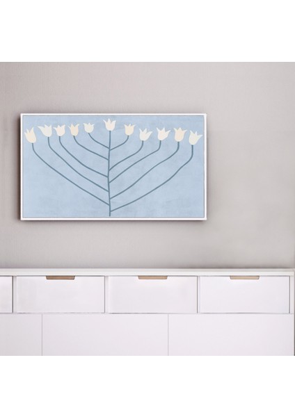 Samsung Frame Tv Sanatı - Soluk Mavi/gök Mavisi ve Bej Tonlarında Modern, Soyut Çiçek. Samsung Frame Tv Için Iskandinav Bohem Sanatı modelleri