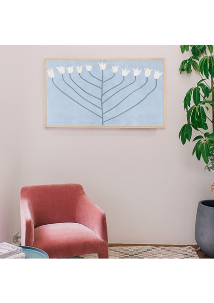 Samsung Frame Tv Sanatı - Soluk Mavi/gök Mavisi ve Bej Tonlarında Modern, Soyut Çiçek. Samsung Frame Tv Için Iskandinav Bohem Sanatı indirimleri