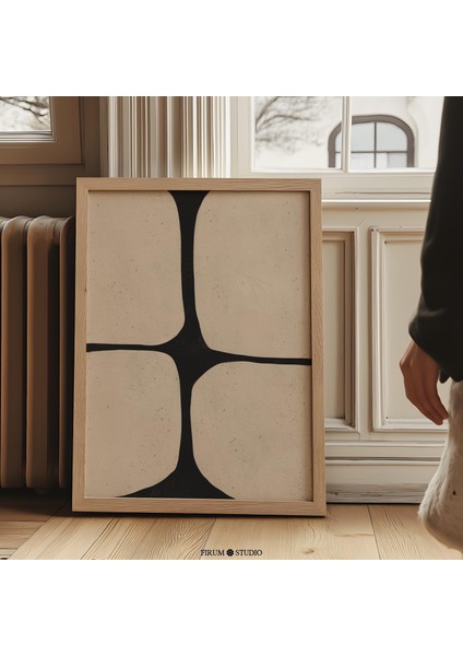 Organik Minimalist Bej ve Siyah Duvar Sanatı, Modern Soyut Sanat