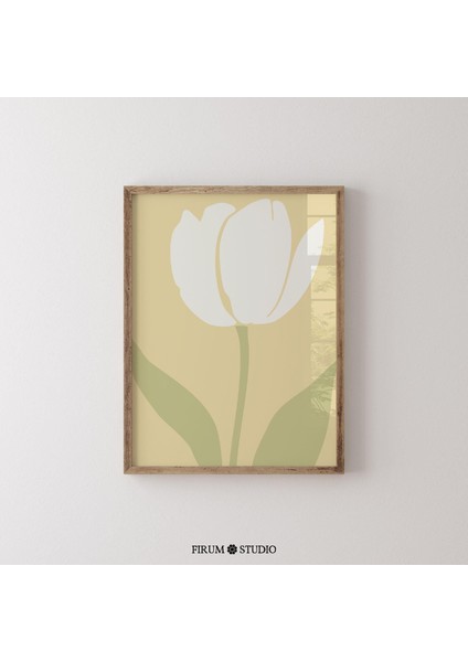 Soyut Lale Duvar Sanatı, Soluk Sarı ve Yeşil Renklerde Minimalist Çiçek Sanatı, Bohem Ev Dekorasyonu fiyatları