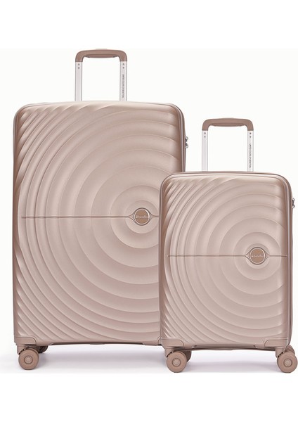 Benetton 2'li Set Büyük ve Kabin Boy %100 Polipropilen Valiz Şampanya 14BNT8002