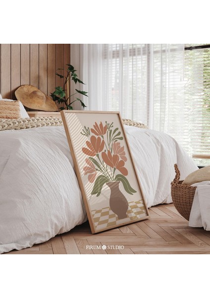 Toprak Tonlarında Soyut Çiçek Illüstrasyonu - Bohem Sanatı ve Sıcak Estetik Dekor | Trend Sonbahar Dekoru |