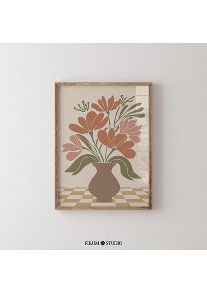 Toprak Tonlarında Soyut Çiçek Illüstrasyonu - Bohem Sanatı ve Sıcak Estetik Dekor | Trend Sonbahar Dekoru | fiyatları