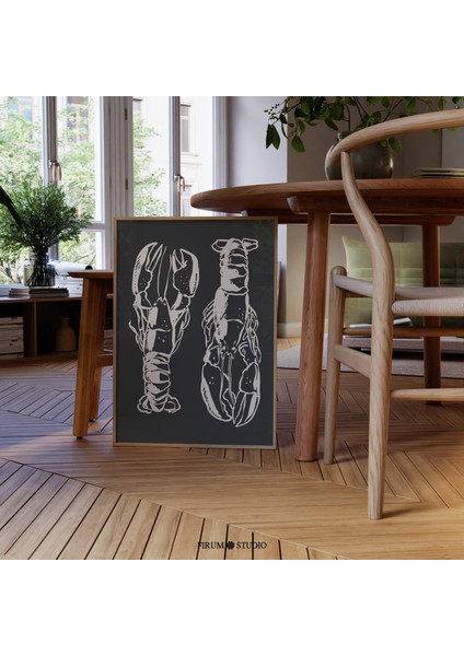 Istakoz Duvar Dekoru - Trend Mutfak Estetiği ve Modern Çiftlik Evi Sanatı | Yemek Severlere Hediye, Deniz Ürünleri Sanat Posteri |