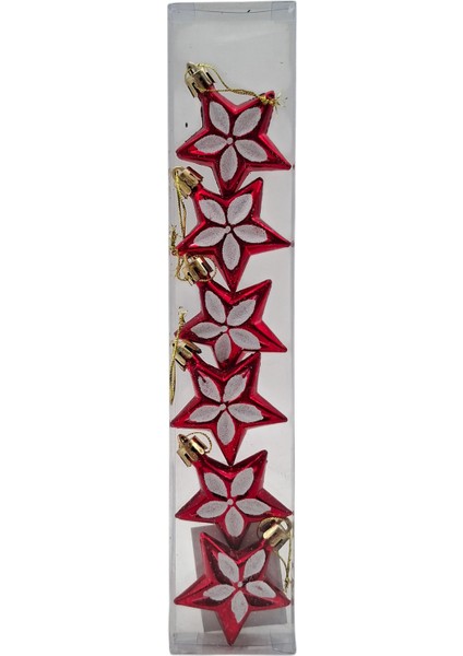 Pvc Kutuda 6’lı Yıldız Yılbaşı Ağacı Süsü 8 cm | Kırmızı Kalp Süs | Parlak Dekoratif Süsleme fırsatları