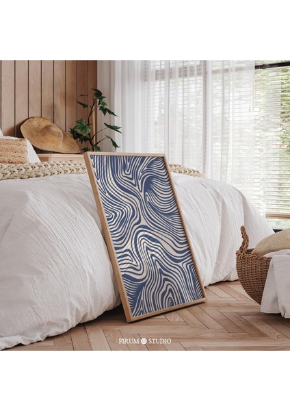 Lacivert Soyut Dalga Sanatı, Çağdaş Çizgi Tasarımı fiyatları