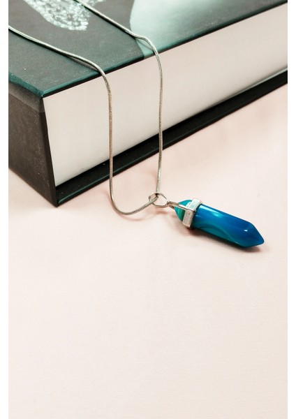 Aquamarin Doğal Taşı Zincirli El Yapımı Tasarımlı Kolye Uç: 3,5 cm Zincir: 20 cm Kutulu modelleri