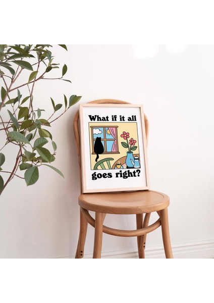 Çerçeveli Renkli Kedi Baskısı, Ya Her Şey Yolunda Giderse, Retro Kedi Posteri, Bistro Kahve Posterleri fiyatları