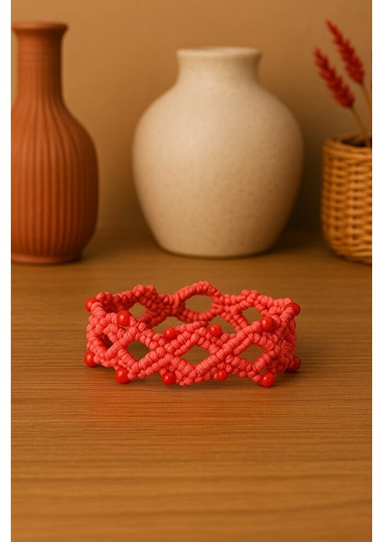 El Yapımı Pembe Boncuk Detay Makrome Bileklik – Ayarlanabilir Örgü Tasarım fırsatları