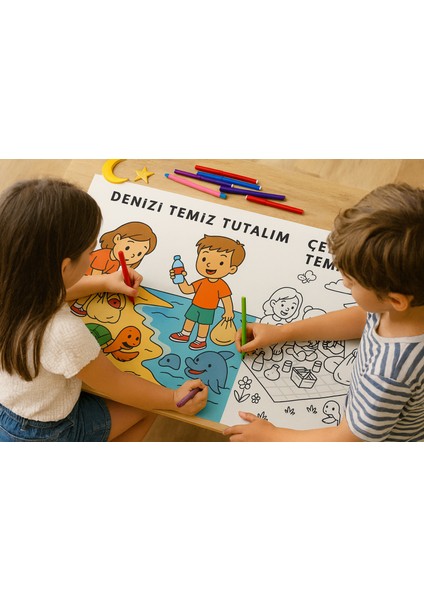 “Haydi Dekor " Duyarlı Çocuklar Boyama Rulosu – 5 Metre Uzun Çevre, Doğa ve Paylaşım Temalı Dev Etkinlik Kağıdı”