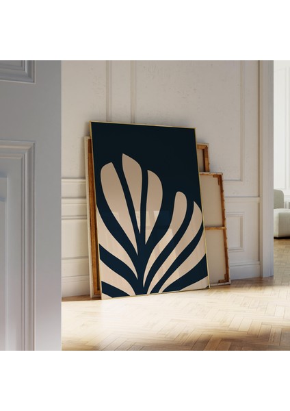 Modern Botanik Çizgi Sanatı, Lacivert ve Bej Minimalist Doğa Duvar Sanatı