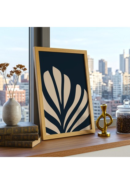 Modern Botanik Çizgi Sanatı, Lacivert ve Bej Minimalist Doğa Duvar Sanatı