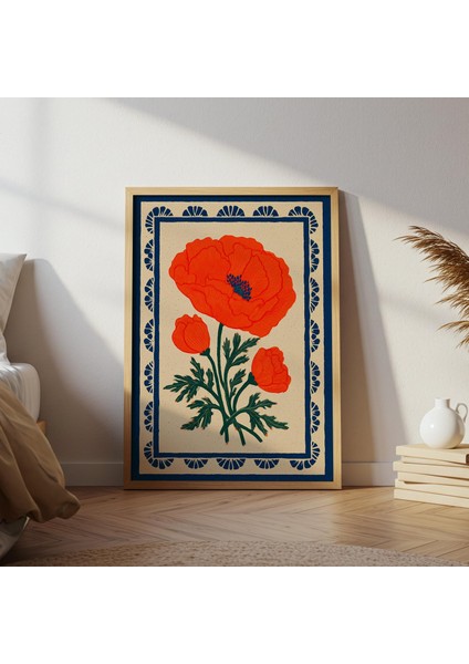 Turuncu Gelincik Halk Sanatı: Vintage Iskandinav Botanik ( ) fırsatları