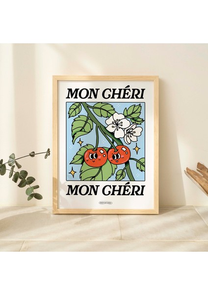 Mon Cheri Fransız Kiraz Posteri, Botanik Baskı, Çiçek Pazarı Posteri, Çiçek Baskısı