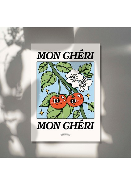 Mon Cheri Fransız Kiraz Posteri, Botanik Baskı, Çiçek Pazarı Posteri, Çiçek Baskısı