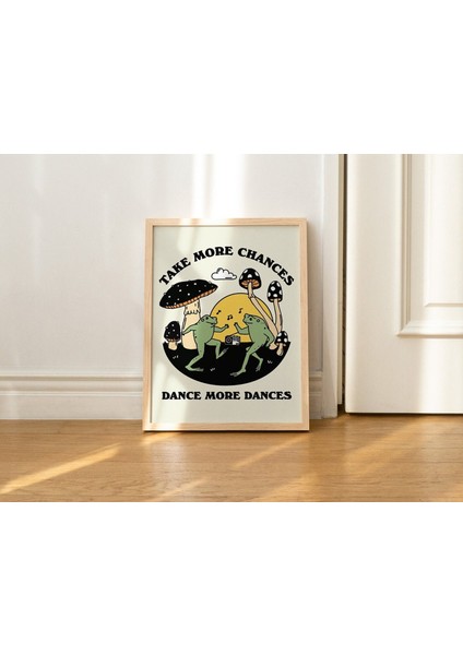 Çerçeveli Dans Eden Kurbağa Duvar Baskısı, Öz Bakım Sözü, Vintage Mantar Illüstrasyonu, Kurbağa ve Kara Kurbağası Posteri