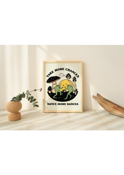 Çerçeveli Dans Eden Kurbağa Duvar Baskısı, Öz Bakım Sözü, Vintage Mantar Illüstrasyonu, Kurbağa ve Kara Kurbağası Posteri modelleri