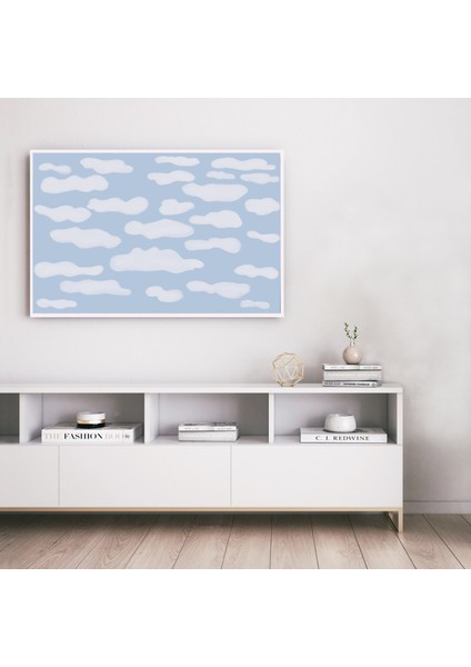 Mavi Gökyüzünde Bulutlar Resmi. Soyut Açık Mavi Pastel Yatay Duvar Sanatı Iskandinav Boho Dekoru A1 indirimleri
