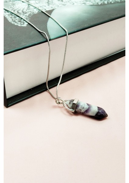Ametist Doğal Taşı Zincirli El Yapımı Tasarımlı Kolye Uç: 3,5 cm Zincir: 20 cm Kutulu modelleri