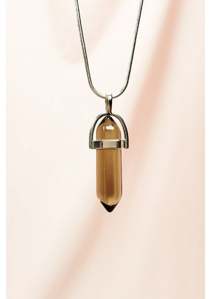 Dumanlı Kuvars Doğal Taşı Zincirli El Yapımı Tasarımlı Kolye Uç: 3,5 cm Zincir: 20 cm Kutulu