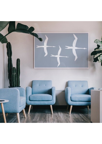 Kuş Sürüsü: Açık Mavi Duvar Sanatı, Büyük Duvar Sanatı. Yatay fırsatları