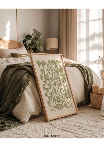 Adaçayı Yeşili Yabani Çiçek Botanik Duvar Sanatı, Sönük Yeşil Doğa Estetiği fiyatları