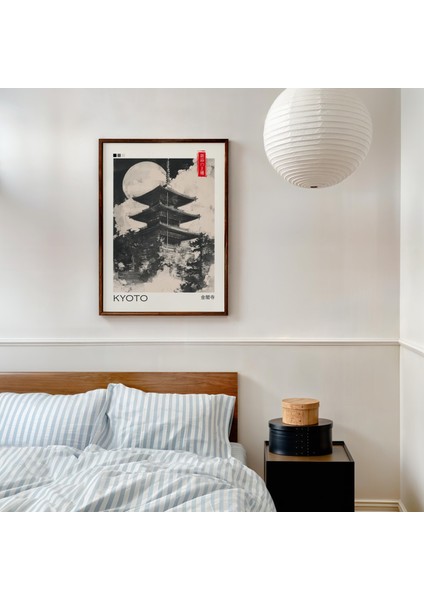 Siyah Beyaz Kyoto Tapınağı Posteri, Japon Estetiği, Japon Duvar Sanatı, Japandi Duvar Sanatı