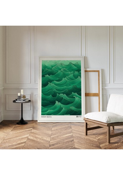 Adaçayı Yeşili Dalgalar Japandi Duvar Sanatı, Wabi Sabi Duvar Sanatı, Japon Duvar Sanatı