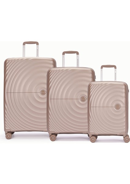 Benetton 3'lü Valiz Set Büyük Orta ve Kabin Boy %100 Polipropilen Şampanya 14BNT8002