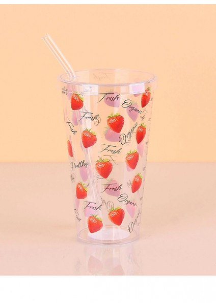 Desenli Plastik Pipetli Bardak 16 cm 1 Adet ROYALEKS-ENF-040